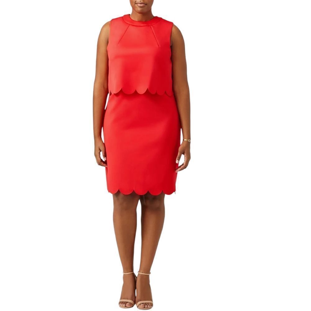 Anthropologie ELOQUII Women's Red Scalloped‎ Overlay Dress Plus Size 16 Stretch
